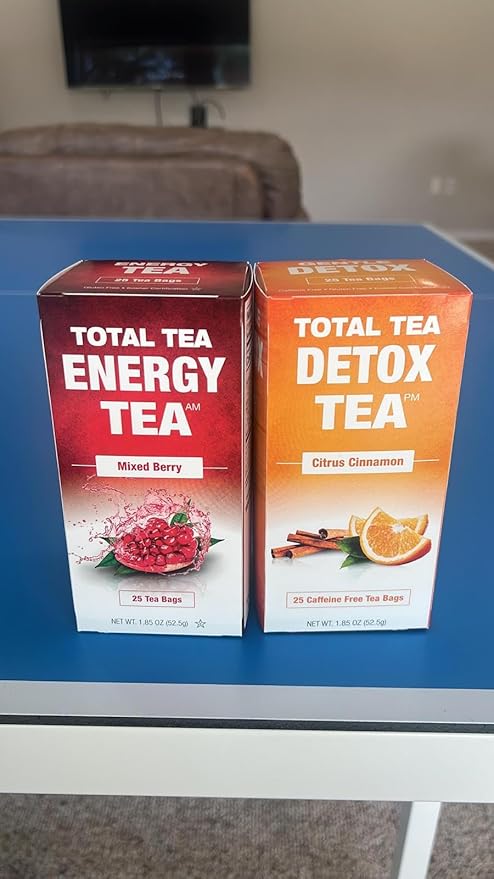 Total Tea Detox Tea & Energy Set - 25 Day Detox - Herbal SIim Tea with Chamomile - Hibiscus Tea and Ginger Root for Colon Cleanse – Natural Citrus & Cinnamon Fruit Tea for Digestive Health - Bloomnest