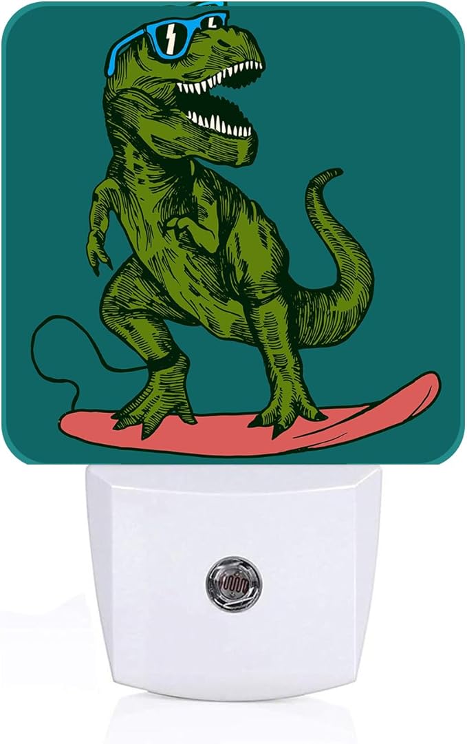 Green Dinosaur Surfing Night Light,Plug Into Wall with Dusk to Dawn Light Sensors, Warm Nightlights for Bedroom, Bathroom, Hallway, Kitchen, Gifts Ideal for Boys Girls Women Men - Bloomnest