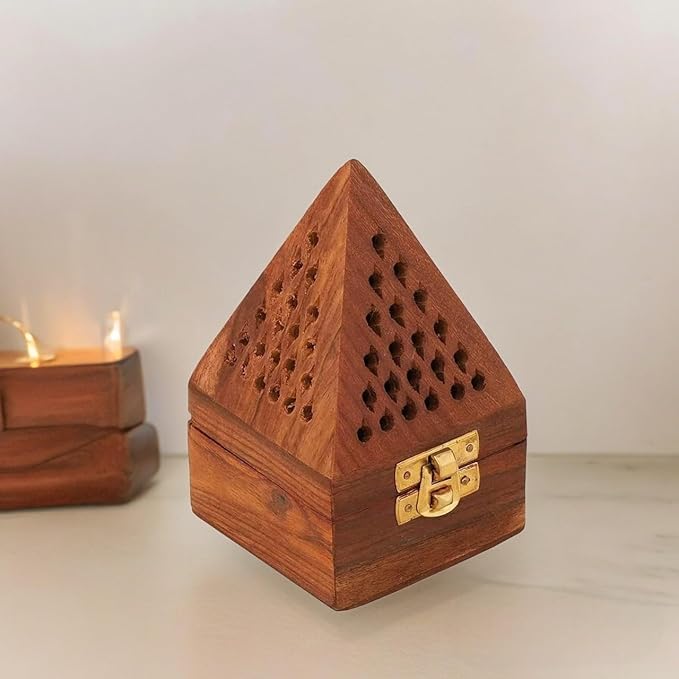 Bless-International Traditional-Handmade-Burner Wooden-Incense-Stick-Holder Ash-Catcher-Stand for-Aromatherapy-Meditation-Yoga (5 Inch Temple Wooden Charcoal/Cone) - Bloomnest