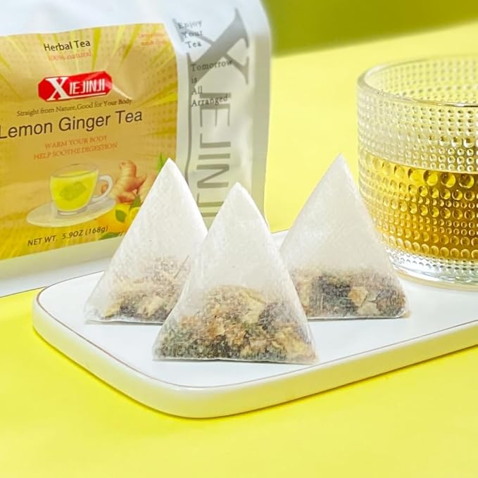 XIEJINJI Lemon Ginger Tea, 40 Tea Bags, 4.2g Each – Zesty & Warming Blend for Digestive Comfort, Immune Boost & Refreshing Energy - Bloomnest