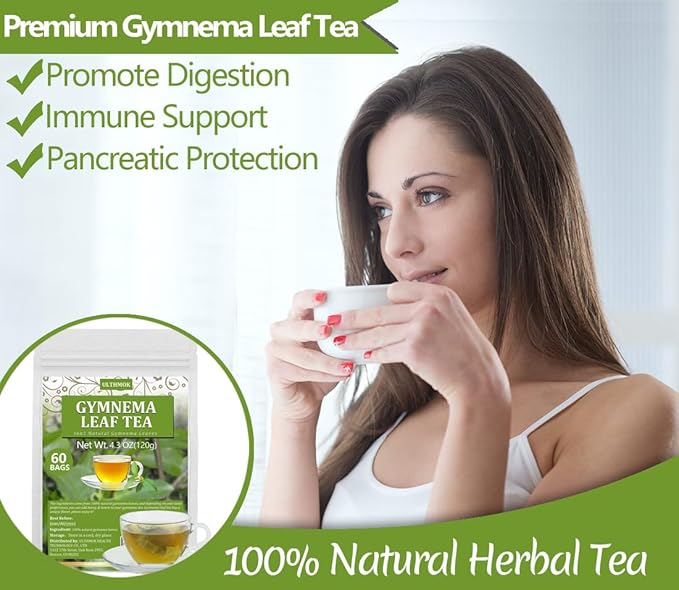 Premium 60 Gymnema Leaf Tea Bags, Made with 100% Natural Gymnema Leaves, for Diabetics, No Additives & Caffeine Free & Sugar Free. - Bloomnest