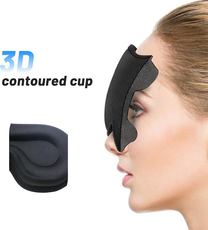 Sleep Eye Mask for Side Sleeper, Lash Extensions 3D Contoured Cup Sleeping Mask for Men Women, Travel Blackout Night Blindfold Eye Shade Cover with Adjustable Strap (Black-Side Sleeper) - Bloomnest