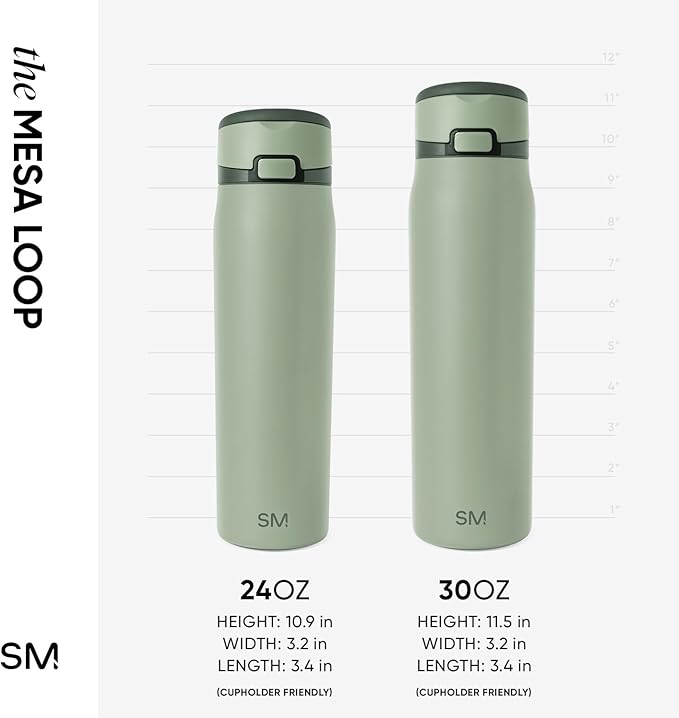 Simple Modern Mesa Loop Water Bottle with Covered Straw and Handle | 30oz Cup Holder Friendly Insulated Stainless Steel Bottles for Travel, Sports and School | Eucalyptus Mix SimpleModern