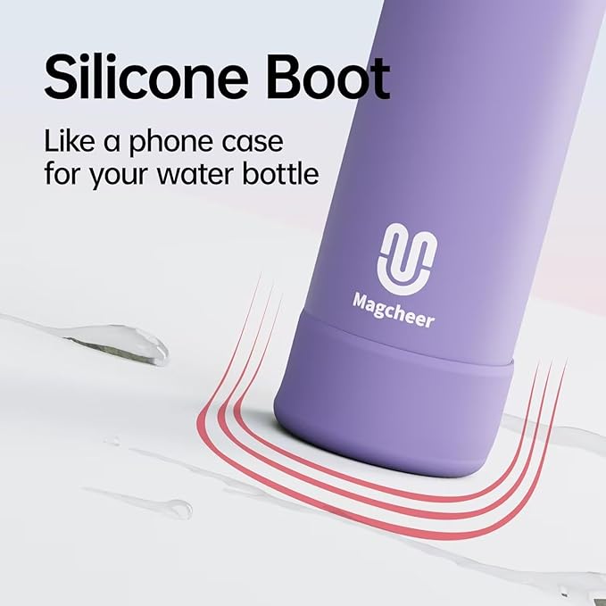 Insulated Magnetic Water Bottle - Reusable Stainless Steel Bottle with MagSafe Compatible Phone Holder - Keeps Cold for 24 Hours - Perfect for Gym, Sports, and Travel - Lavender 32oz Magcheer