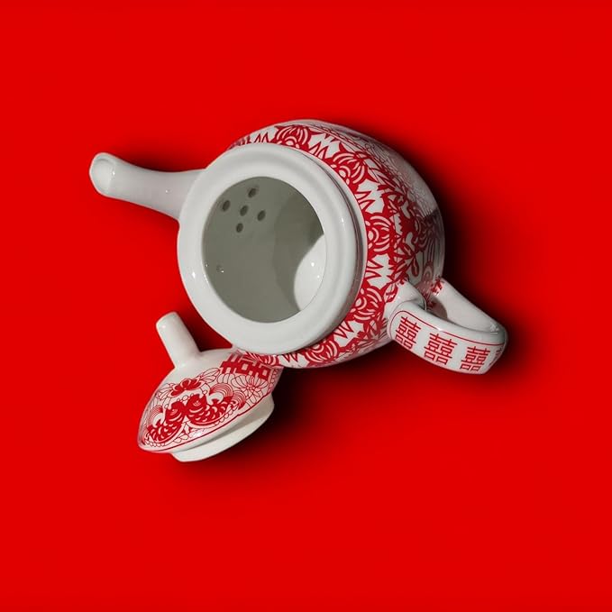 Chinese Tea Gift Set Service Porcelain Tea Pot 4 Cups tray for Adults Men Women Tea Ceremony Wedding Party Home Decor (Double Happiness S)