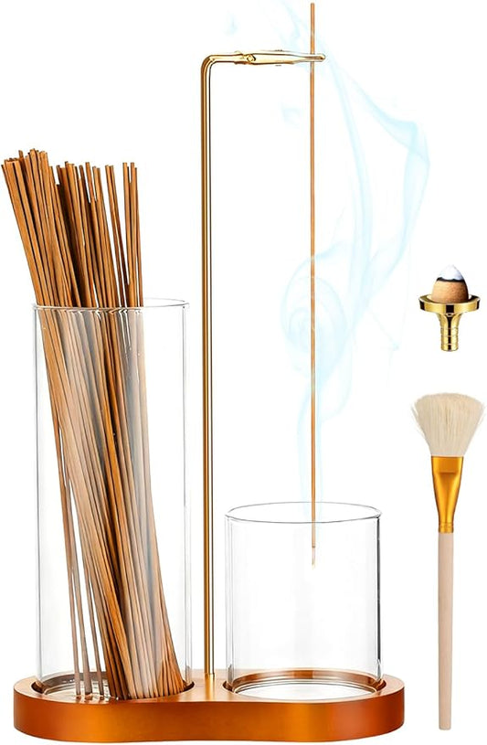 3 in 1 Incense Holder with Enlarged Ash Catcher for Sticks & Cones, Mess-Free Incense Burner with Brush, Ideal for Meditation, Yoga, Spa, Home Decor & Gift