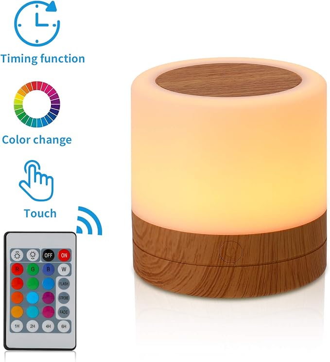 Nursery Night Light for Kids, USB Rechargeable Small Desk Lamp,13 RGB Colors & 4 Brightness & 1 Remote, Touch Bedside Cordless Table Lamp, Portable Night Lamp for Bedroom Living Room Home (Brown) - Bloomnest