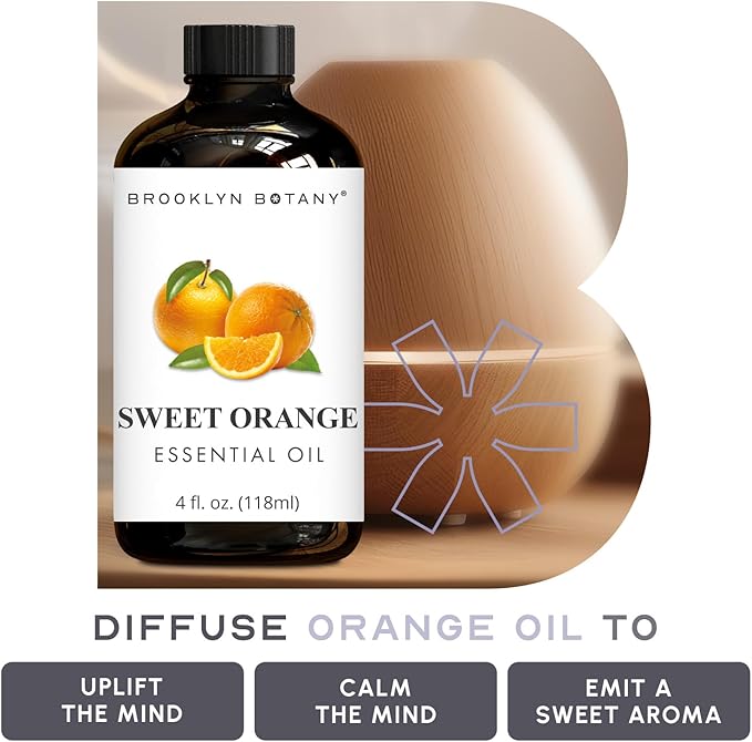Brooklyn Botany Sweet Orange Essential Oil - Huge 4 Fl Oz - 100% Pure and Natural - Premium Grade with Dropper - for Aromatherapy and Diffuser - Bloomnest