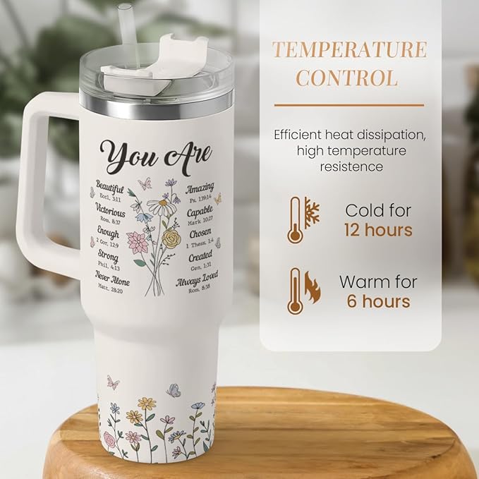 SANDJEST Christian Gifts for Women, Inspiration Gifts Tumbler 40oz Stainless Steel Insulated with Handle and Straw - Mother's Day Birthday Religious Gifts for Mom, Friend, Sister, Grandma - Bloomnest