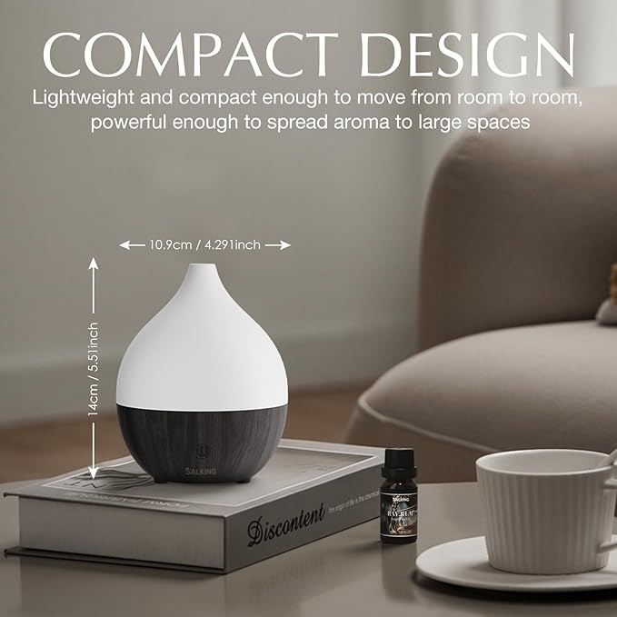 SALKING Essential Oil Diffuser, 100ml Small Aromatherapy Diffuser for Essential Oils, Auto Shut-Off Ultrasonic Diffusers, Cool Mist Humidifier with Warm White Lights, for Office Home (Dark) - Bloomnest