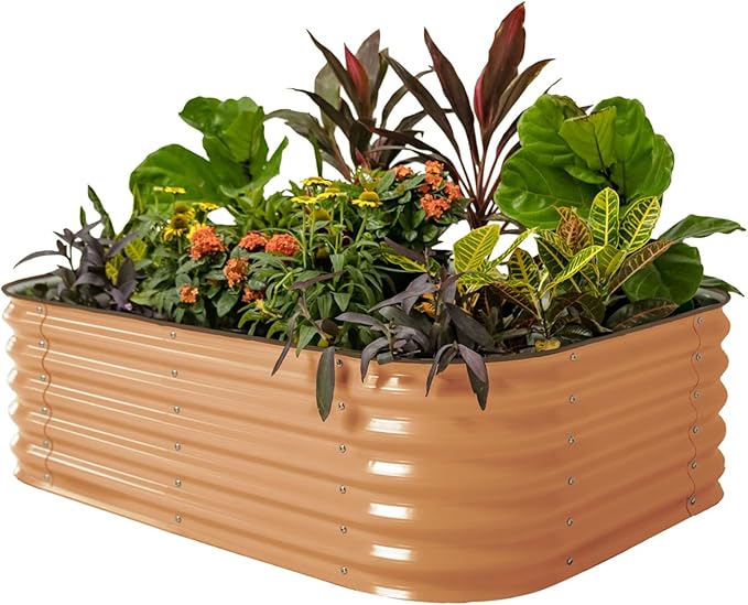 Vego garden Aluzinc Raised Garden Bed Kits, 17" Tall 6 in 1 Modular Metal Raised Planter Bed for Vegetables Flowers Patio Ground Planter Box, Terra Cotta - Bloomnest