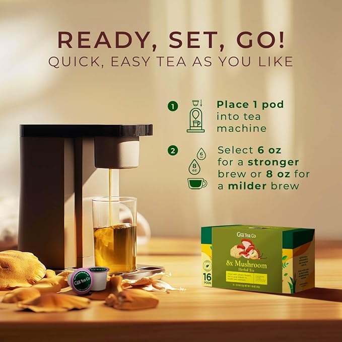 Gya Tea Co 8X Mushroom Herbal Tea Pod (16 Count)- Decaf Wellness Tea for Body Comfort & Relaxing - Bloomnest
