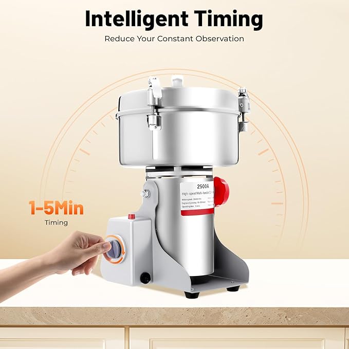 Electric Grain Mill Grinder, 2500g/5.51lb High-speed 32000r/min Food Grinder, 110V 4500W Countertop Grain Mill for Dry Spice Herbs Grains Coffee Rice Pepper (2500g) - Bloomnest