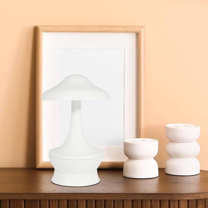 Mushroom Lamp Cordless Table Lamp - Room Decor Aesthetic Night Light for Night Stands and Desk Lamps - Fun and Energy- Night Light with USB Charging Port - Soft Indoor Lighting for Kids (White) - Bloomnest