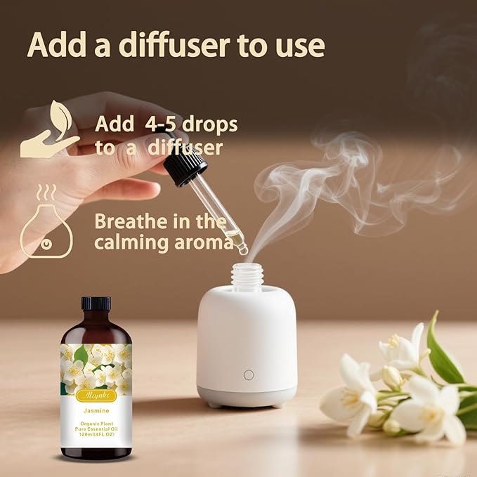 Jasmine Essential Oil-Jasmine Fragrance Oil 4.33oz (130ml)-100% Pure Natural Scent for Diffusers, Candles, Soap Making & Aromatherapy-Relaxing Home & Gift Essential Oil for Bath, Massage - Bloomnest