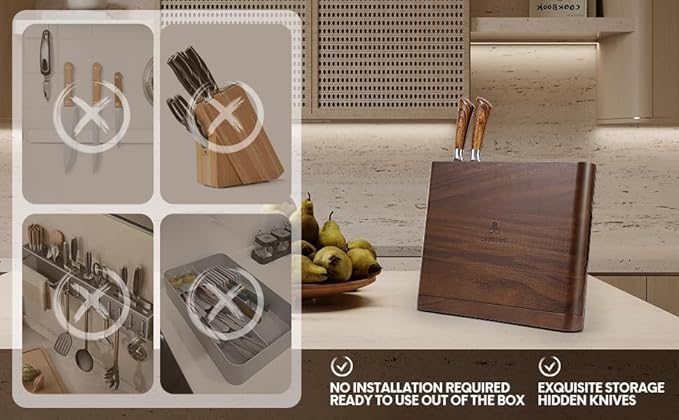 2-in-1 Wood Cutting Board with Magnetic Knife Holder - 16 x 11 Inch Rain Wood, Juice Grooves, Kitchen Organizer for Home Chefs - Bloomnest