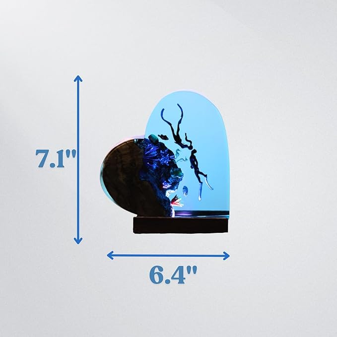 Handmade 3D Ocean Resin Lamp, Epoxy Ocean Night Light with Wooden Base, LED Color Changing Table Lamp, USB Powered Dragons Decor, Unique Ocean Gift for Bedroom & Home Office (Heart Shape) - Bloomnest