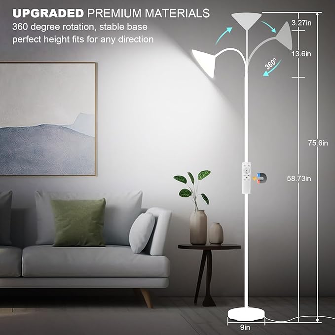 LED Floor Lamp, 18W Floor Lamp with Remote & Touch Control, 2700K-6500K Adjustable Eye Caring Standing Light for Living Room, Bedroom, Office - Bloomnest