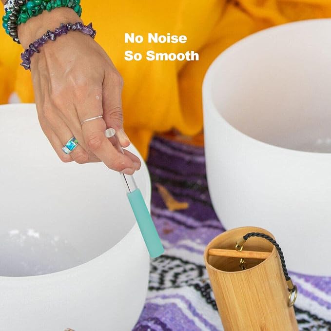 Singing Bowl Mallet Clear Acrylic Base Rubber Striker Mallet for Playing Quartz Crystal Singing Bowl with Bundle Pocket (Green) - Bloomnest