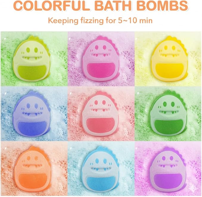 Dinosaur Bath Bomb Gift Set 9 Packs for Girls and Boys, Handmade and Nature Bath Bombs with Surprise for Kids, Perfect for Bubble Bath, Christmas Birthday Gifts for Kids Toddler Women - Bloomnest