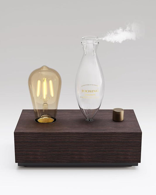 Glass Essential Oil Diffuser with Natural Wood Base, Waterless Aromatherapy Diffusers with Bulb, 3 Color Light Aroma Nebulizer for Home Office Bedroom Yoga | A Gift of Fragrance - Bloomnest