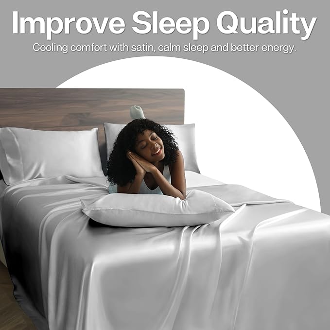MR&HM Satin Pillowcase for Hair and Skin, Silk Satin Pillowcase 2 Pack, King Size Pillow Cases Set of 2, Silky Pillow Cover with Envelope Closure (20x36, Silver Grey) - Bloomnest