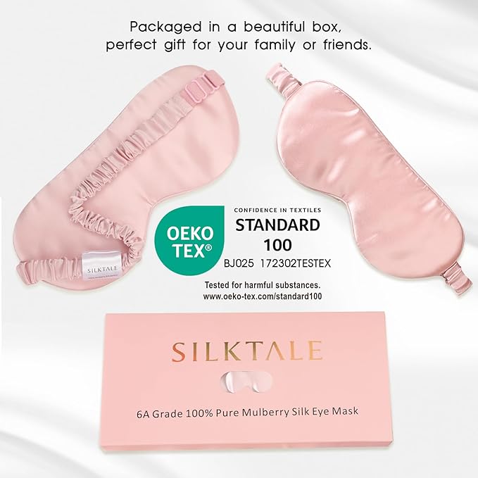 Mulberry Silk Blackout Adjustable Sleep Eye Mask for Men/Women Travel Plane,Blush Pink - Bloomnest
