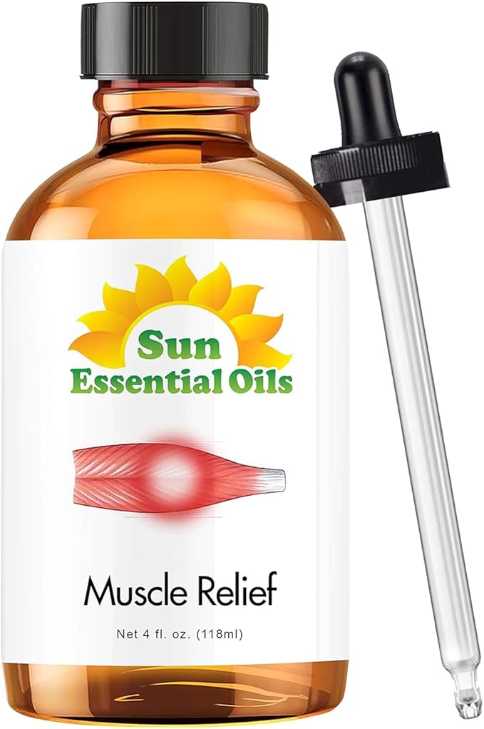 Sun Essential Oils Deep Muscle Relief Blend Oil (Huge 4 Ounce Bottle) Bulk - Sore Muscle Massage Oil - Muscle Ease Essential Oil Blend - Aromatherapy Oils - Bloomnest