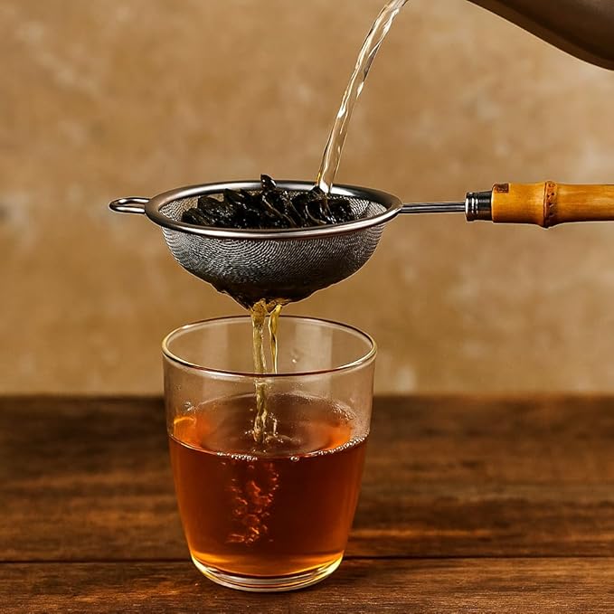2 Pack Tea Strainer with Bamboo Root Handle Stainless Steel Mesh tea infuser for loose leaf Tea steeper Cocktail Strainer Tea Coffee Juice Strainer Food Strainer with Handlle (Natural Handle) - Bloomnest