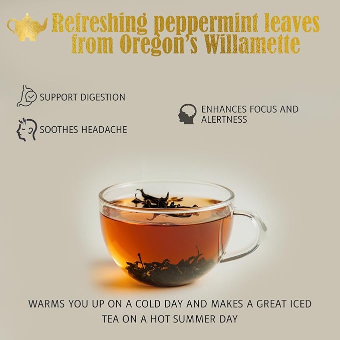 Willamette Peppermint Tea, Organic Loose Leaf Mint Herbal Tea – Soothing, Caffeine-Free – Refreshing Hot or Iced – 4 oz Resealable Bag (Makes 50 Cups) – The Elegant Elephant - Bloomnest