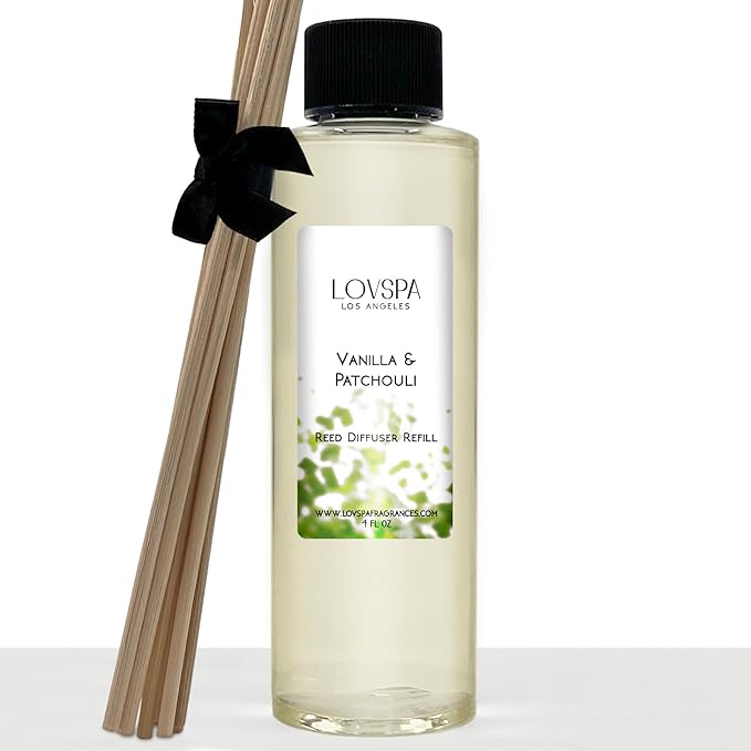 LOVSPA Vanilla & Patchouli Diffuser Oil - Luxury Essential Oils for Diffuser Refill & Air Freshener Room Spray - Long-Lasting & Natural Home Fragrance, Scented Oil for Diffusers, USA Made, 4oz - Bloomnest