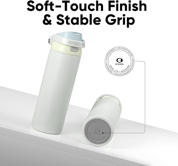ENCOOL Leakproof Insulated Water Bottle with Straw Dual-Sip Water Bottle Bag-Safe Design for Work, Commute & Gym – Keeps Drinks Cold All Day, 24 oz, Cloud-Hill White ENCOOL