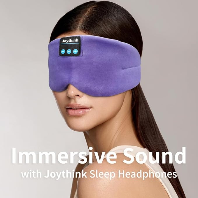 Joythink Sleep Headphones Bluetooth Sleep Mask Silk Headband Earphones Bluetooth Eye Mask for Sleeping On Side Blackout Soft Sleep Earphones Music Kids Children Eye Cover Purple - Bloomnest