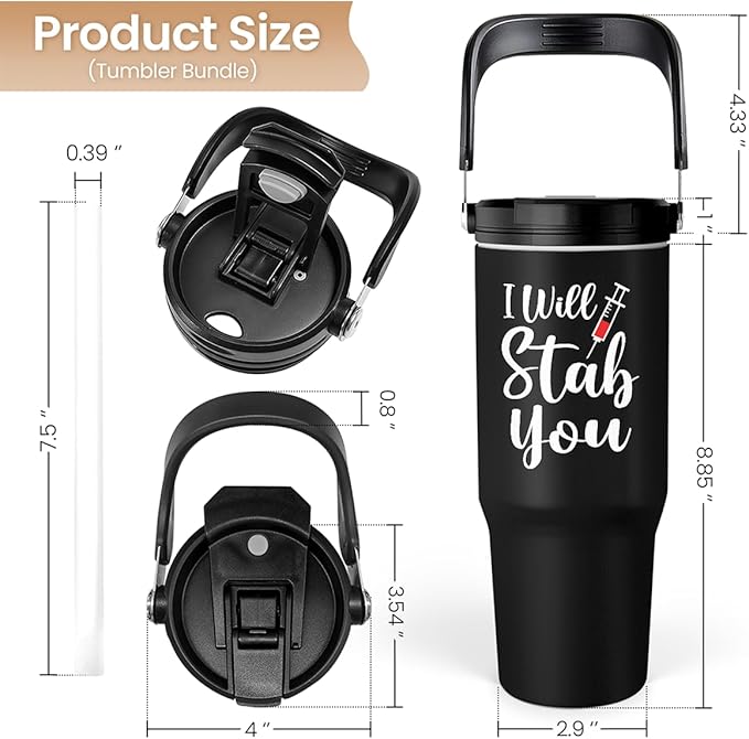 SANDJEST Nurse Gifts for Women, I Will Stab You Nurses Tumbler with Handle 30oz Flip Straw Stainless Steel Coffee Travel Cup, Nurse Appreciation Gifts for Birthday Christmas Nurse Week Graduation - Bloomnest
