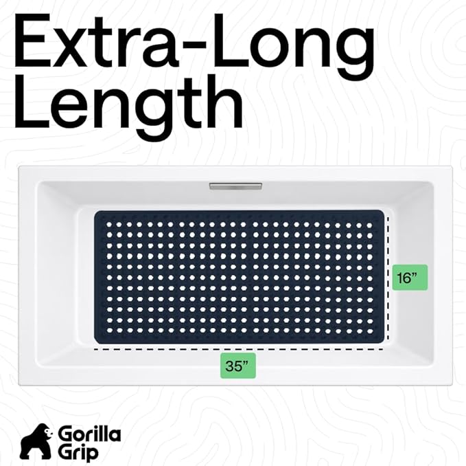 GORILLA GRIP Patented Bath Tub Shower Mat, Machine Washable Bathtub Floor Liner Mats, Suction Cups and Drain Holes to Keep Tubs Clean, Soft on Feet, Bathroom Essentials, 35x16 Inch, Navy Opaque - Bloomnest
