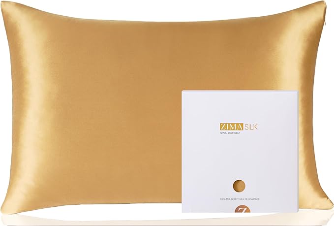 ZIMASILK 100% Pure Mulberry Silk Pillowcase for Hair and Skin Health,Soft and Smooth,Both Sides Premium Grade 6A Silk,600 Thread Count,with Hidden Zipper,1pc (King 20''x36'',Golden) - Bloomnest