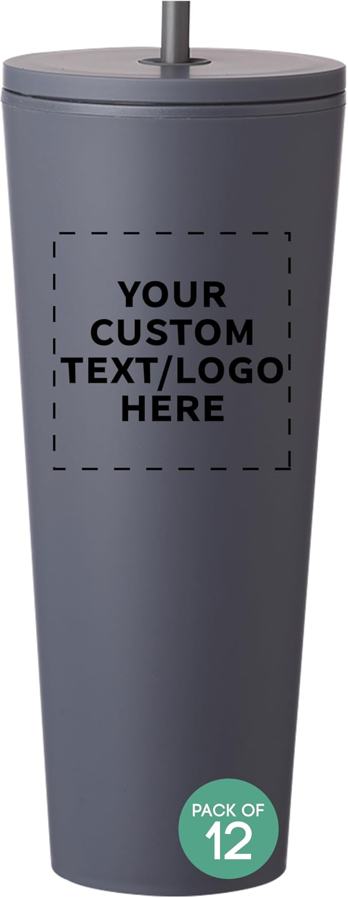 DISCOUNT PROMOS Custom Kenai Plastic Tumblers with Straw 24 oz., Set of 12, Personalized Bulk Pack - Ideal for Busy Professionals, With lids, Ice Coffee Tumbler, To Go Cup, Insulated - Charcoal - Bloomnest