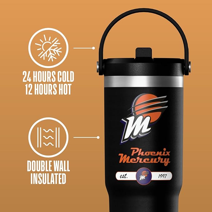 Hydrapeak x WNBA Officially Licensed Phoenix Mercury 32 oz Nomad Tumbler with Handle and Straw Lid, Leakproof Stainless Steel Water Bottle - Bloomnest