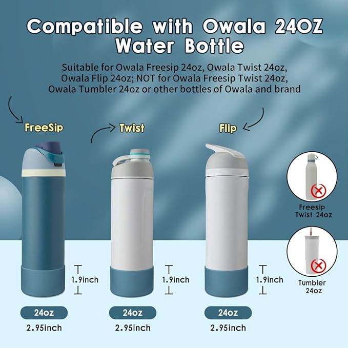 2PCS Silicone Water Bottle Boot, Compatible with Owala 24oz 32oz 40oz, Protective Anti-Scratch & Anti-Dent No Noise Sleeve Cover for FreeSip/Twist/Flip Water Bottles (Denim, 24oz) BKBY