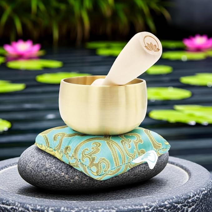 Tibetan Singing Bowl Set – Portable Handcrafted Sound Bowl for Meditation, Chakra Healing, Yoga, Stress Relief -ZenSerenity Bowl – Lotus Edition - by Circle Up - Bloomnest