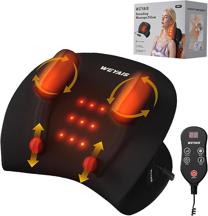 Neck Massager Pillow, Neck and Shoulder Relaxer with Heat, 3 Modes and Strengths, Neck Massager for Pain Relief Deep Tissue, Remote Control, Black - Bloomnest