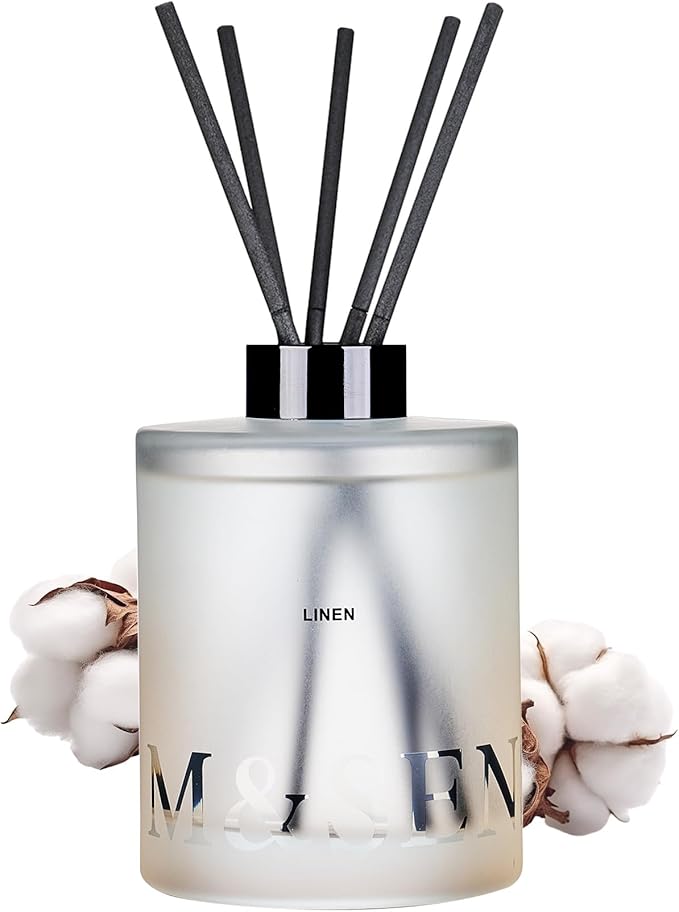 M&SENSE Linen Reed Diffuser Set - 16.9 fl oz Large Room Scented Diffuser with Sticks, Long-Lasting Non-Toxic Home Fragrance Gifts for Bedroom, Bathroom & Office