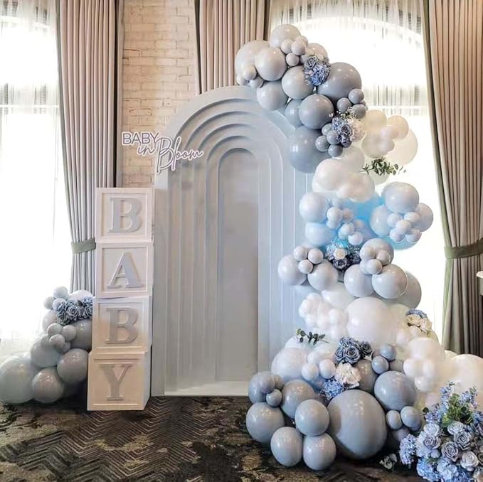 Dusty Blue Balloon Garland Arch Kit - 141Pcs Party Balloons Different Size Dusty Blue White Pastel Blue Clear Balloons for Birthday Wedding Baby Shower Bridal Decorations Set C - Bloomnest