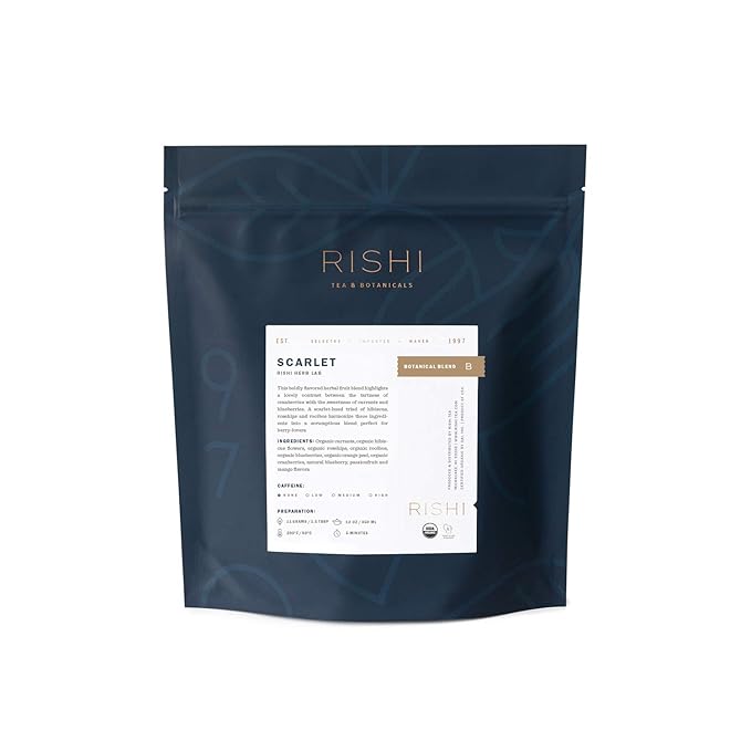 Rishi Tea Scarlet Herbal Tea - Organic Loose Leaf, Caffeine Free Berry Fruit Blend, Enjoy Hot or Iced - 16 Ounces, 40+ Servings - Bloomnest