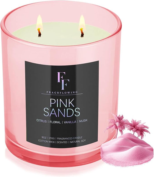 Pink Sand Scented Candle, 2-Wick Luxury Soy Wax Candle, 9 oz Aromatherapy Candle Home Fragrance Candles Gift - Bloomnest