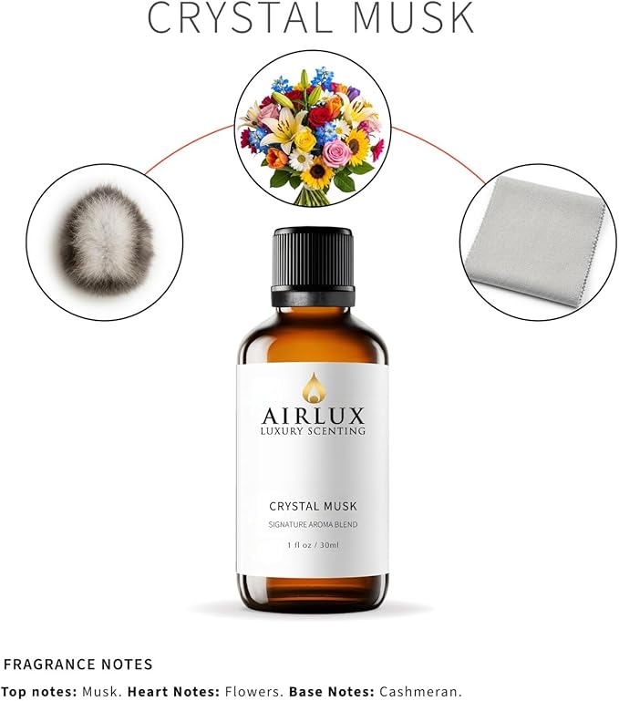 Signature Aroma Oil No. 182 Crystal Musk – Musk, Flowers, Cashmeran – Aroma Oil for Cold Air & Waterless Diffusers and DIY Crafts – 30 mL, 1.0 fl oz Glass Bottle Airlux