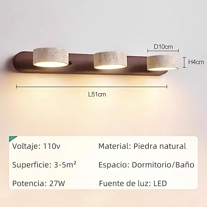Japanese Wabi-Sabi LED Wall Sconce with Natural Stone Shade,Vintage Swivel Wall Lights,Modern Wall Sconce for Bathroom Mirror, Kitchen,Dining Room,Hallway,Vanity Lighting (A, 3 Heads) - Bloomnest