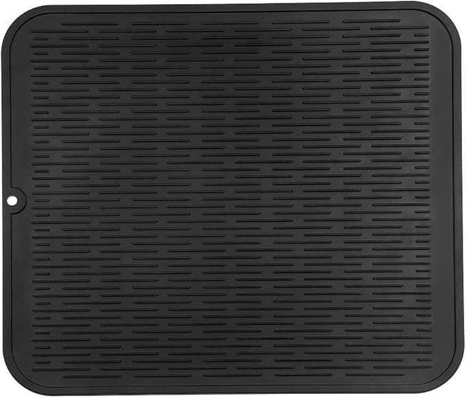 Silicone Dish Drying Mat for Multiple Usage,Easy clean,Eco-friendly,Heat-resistant Silicone Mat for Kitchen Counter or Sink,Refrigerator or Drawer Liner Black XL 18 inches x 16 inches - Bloomnest