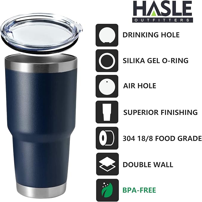 HASLE OUTFITTERS 30oz Stainless Steel Tumbler, Double Wall Vacuum Insulated Travel Mug Tumbler, Durable Insulated Coffee Mug, Gift Box Set (Navy, 4) - Bloomnest
