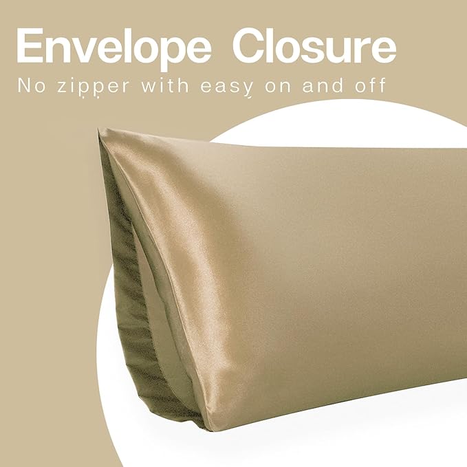 MR&HM Satin Body Pillow Cover, Soft and Breathable Body Pillow Case with Envelope Closure, Cooling and Silky Long Pillowcase for Hair and Skin,Grey (20x54, Golden Bronze) - Bloomnest